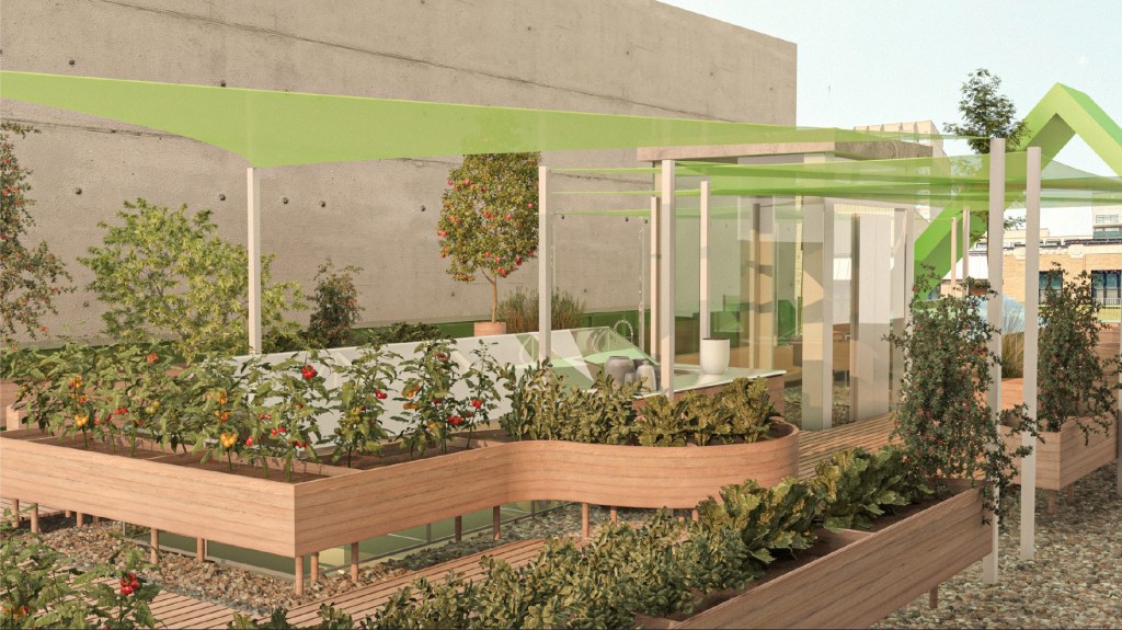 Jardins extérieurs pour le projet Le centre d’agriculture urbaine