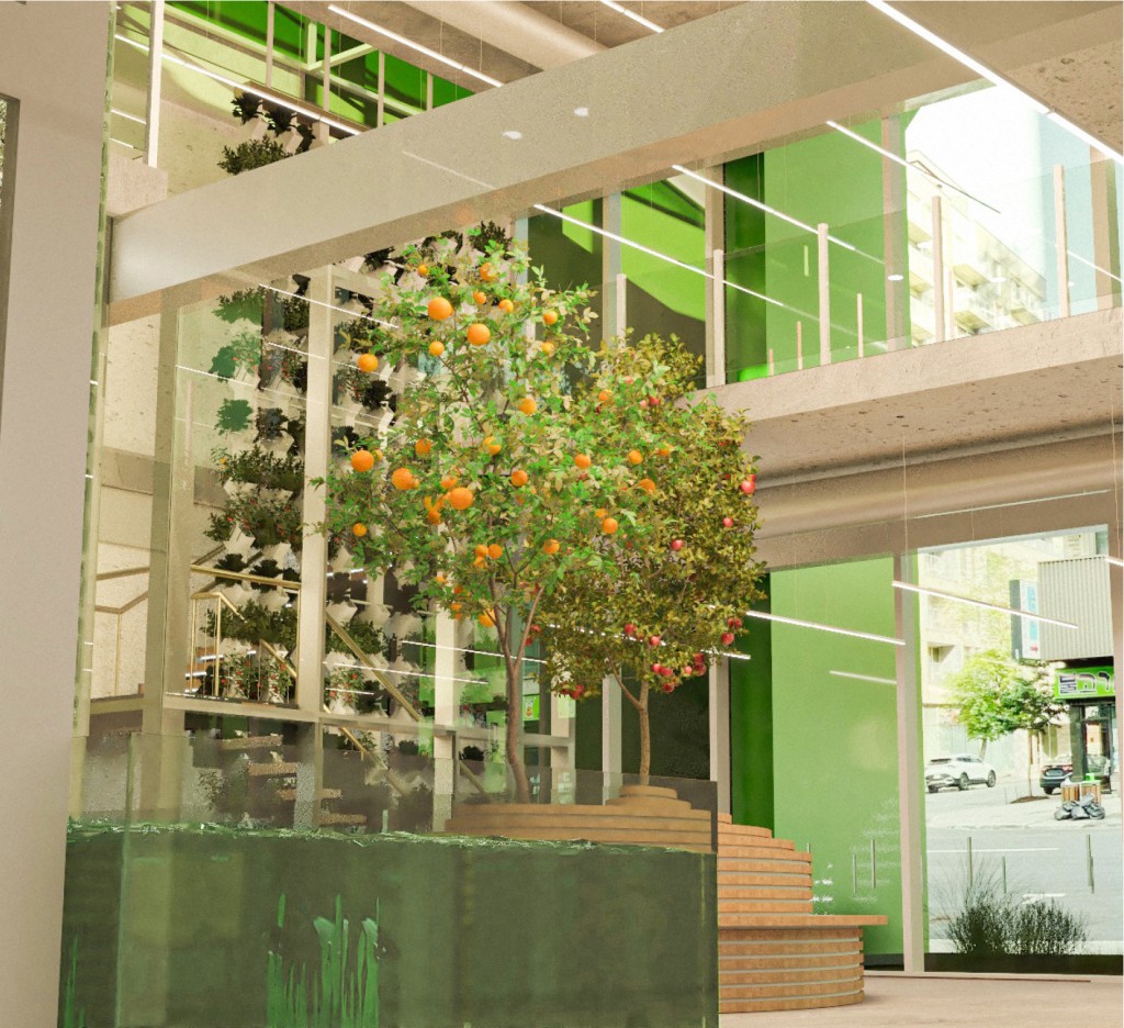 Arbre fruitier dans l'entrée du projet Le centre d’agriculture urbaine
